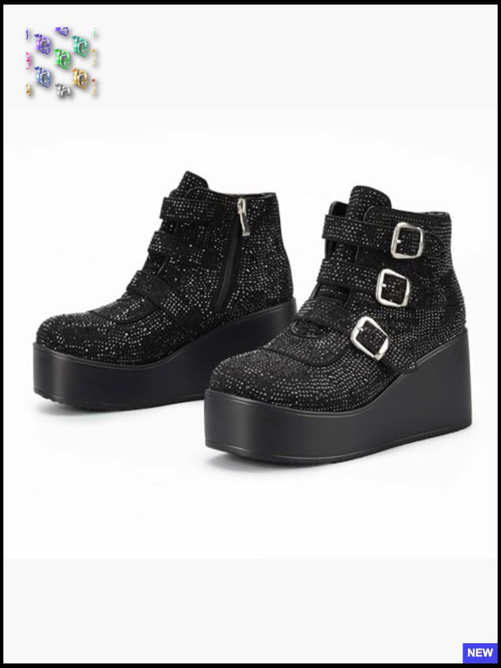 Chunky Ankle Boots - Zipper Wedges High Heels Rave Buckle Thick Sole Goth - Picture 3 of 7